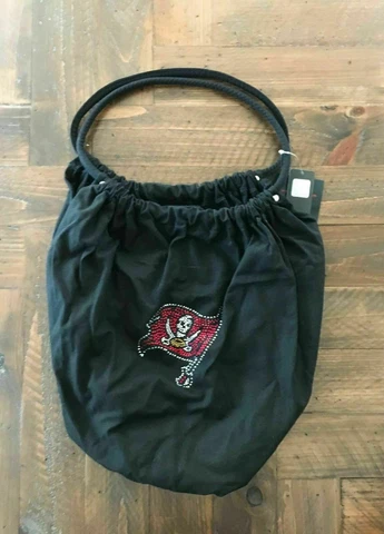 NEW! TAMPA BAY BUCCANEERS BLACK CANVAS TOTE PURSE w/ CRYSTALS LICENSED Cover