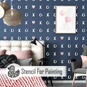 Dizzy Duck Reusable Modern Hugs and Kisses Nursery Wall Furniture Stencil - Imagen 1 de 6