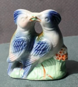 Blue Birds Figurine Beak to Beak Double Birds Ceramic Hand Painted Made Japan -- - Picture 1 of 1