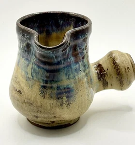 Handmade Pottery Pitcher Blue Purple Glazed With Knob Handle Signed Dated 79 - Picture 1 of 11