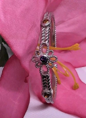 Precioso Brazalete Flor Brazalete Abierto Judith Ripka Amatista Citrino Plata de Ley Foto 1 de 4