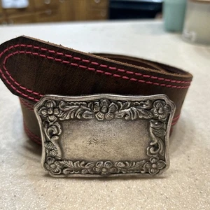 Damen Gürtel Western Leder BRAUN ROSA NÄHTE Größe S Schnallenwechsel - Bild 1 von 14