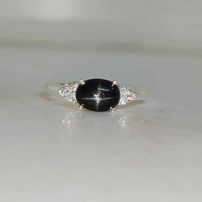 Anillo Estrella Negra PARA Mujer Zafiro Estrella Negra 1.45Ct Anillo Plata Esterlina 925 Foto 1 de 4