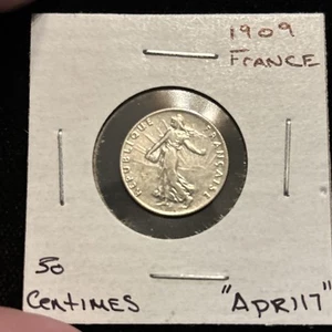 1909 France 50 Centimes Circulated “apr117” Silver French 50c - Picture 1 of 24