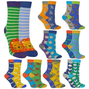 2 Pack Boys Animal Pattern Soft Breathable Bamboo Socks - Picture 1 of 41