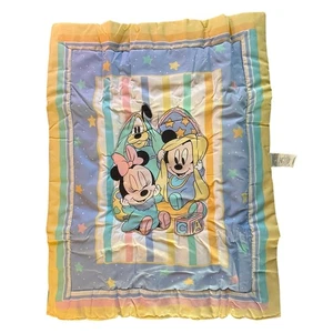 New Dundee Vintage Disney Baby Mickey Minnie Pluto Crib Blanket Comforter Pastel - Picture 1 of 5