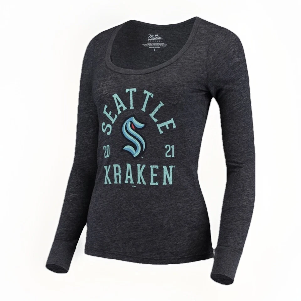 Seattle Kraken Women's Puck Hog Scoop Neck Tri-Blend L/S T-Shirt, Charcoal, XL - Image 1 of 2