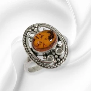Solid 925 Sterling Silver Women Ring With Authentic Amber *Gift For Him - Picture 1 of 4