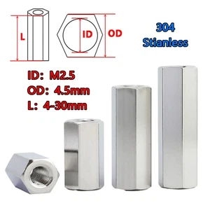 M2.5 A2 Stainless Steel Sleeve Rod Bar Stud Hex Connector Tube Long Nuts 3-30mm  - Picture 1 of 17