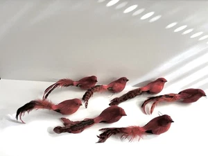 7 adornos florales de cola larga con cable de pájaros pinzón rojo flocado emplumado de colección - Imagen 1 de 15