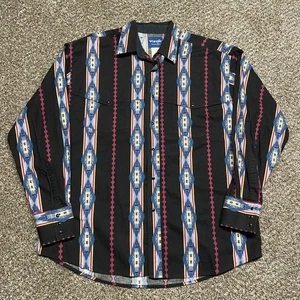Camicia western vintage Wrangler taglia XL nera decespugliatore nativa perla a scatto - Foto 1 di 7