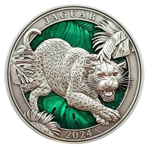 Moneda de plata 2024 Barbados Colors of Wildlife Jaguar 3 oz - Imagen 1 de 7