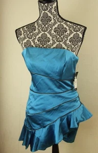 Jill Stuart Mini Dress Size 4 Blue Strapless Satin Tiered Ruffles Cocktail New - Picture 1 of 5