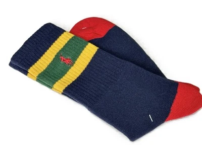 AUTÉNTICOS CALCETINES POLO ACANALADOS MEZCLA ALGODÓN RALPH LAUREN AZUL MARINO RAYAS HOMBRES 13-15 XL Foto 1 de 3