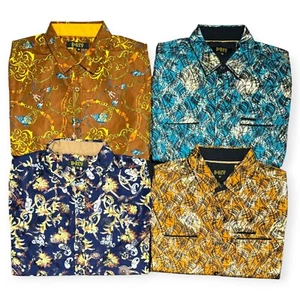 New Mens 4 Pack Short Sleeve Medium Size Button Shirts Gold Floral Slim Fit - Picture 1 of 9