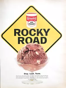 PRINT AD Carnation Ice Cream 1963 10.5x13 Rocky Road Warning Sign - Picture 1 of 1