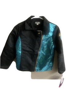 Descendants Girls Sz L Moto Jacket Black Teal Sequin Disney Full Zipper New - Picture 1 of 7