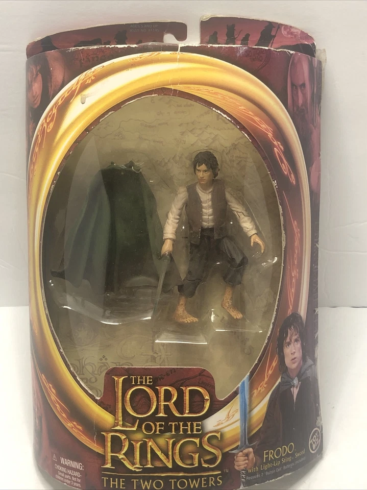 LORD OF THE RINGS FRODO WITH ELECTRONIC LIGHT UP STING SWORD THE 2 TOWERS TOYBIZ