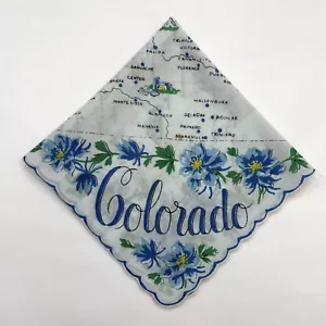 COLORADO Travel Vacation Souvenir Handkerchief Vtg Cotton Cottage Core Floral - Picture 1 of 5