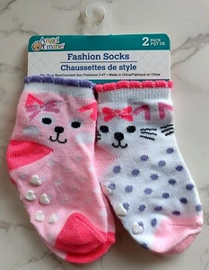 Angel Of Mine Two Pairs Toddlers Socks Size 2T-4T Cat Kitty Kitten B8 - Picture 1 of 2