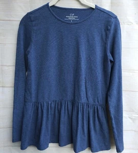 Vineyard Vines Girls Long Sleeve Size L 14 Navy Blue Ruffle Hem Peplum  - Picture 1 of 9