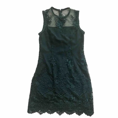 Anthropologie Nanette Lepore Lorenzo Women's 2 Illusion Dress Lace Hunter Green - Image 1 of 4
