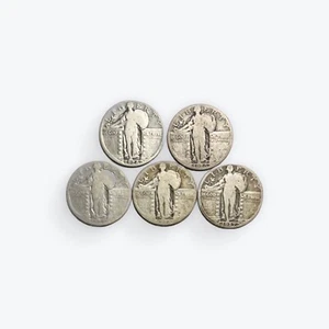 Lot of 5 Standing Liberty Silver Quarter Dollar US Coin 1925 1926 1927 1928 - Picture 1 of 2