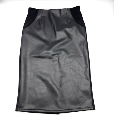 Falda lápiz Ellen Tracy negra imitación cuero frontal cintura elástica XS 27x25,5" Foto 1 de 4