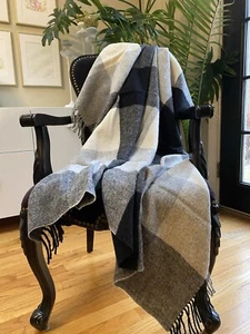 Cozy Wool Blend Black/Grey/White Buffalo Plaid Throw NWOT - Picture 1 of 4