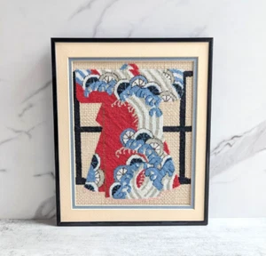 Vintage Framed Japanese Kimono Needlepoint, Asian Decor, 10"x12" - Picture 1 of 6