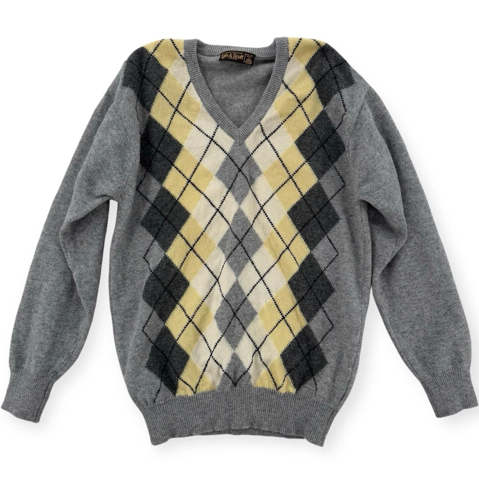 Suéter Lyle & Scott Argyle Mujer Pequeño Gris Lana de Cordero Cuello en V Clásico Escocia Foto 1 de 4