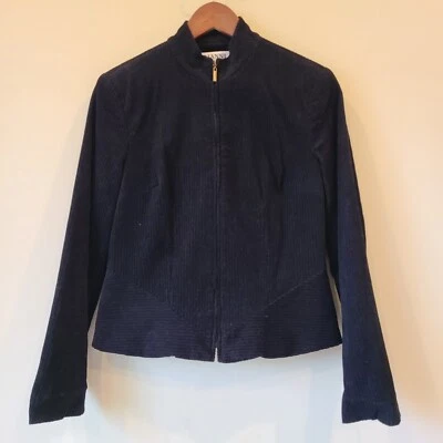 Chaqueta de pana vintage para mujer Gianni negra talla 6 cremallera completa cuello mandarín Foto 1 de 4