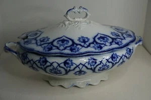 Antique Victorian Era WH Grindley HADDON Flow Blue Pedestal Soup Tureen w/Lid - Picture 1 of 12