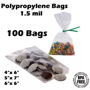 100 Super Clear Poly Bakery Cello Candy Bag Cookie Flat Polypropylene Favor Bags - Picture 1 of 3