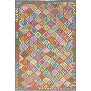 Alfombra oriental tejida a mano Kilim afgano de lana suave de 6'8""x9'9"" R85719 - Imagen 1 de 6