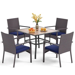 Gartenmöbel Set 4x Rattan Stühle + 1 x Metall Tisch Gartenset Draussen Essgruppe - Bild 1 von 7