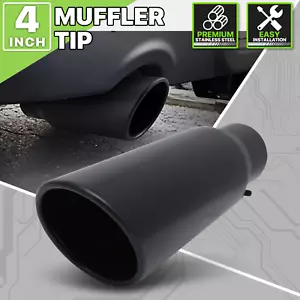 Black 12"Exhaust Pipe Tail End Stainless Steel 3"Inlet 4"Outlet Muffler Roll Tip - Picture 1 of 10