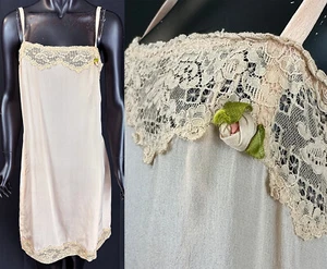 Vintage Wonder Maid Lingerie Pink Lace Silk Rosette Trim Chemise Full Slip Dress - Picture 1 of 2