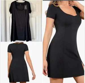 Women BANZHUKE Tennis T-Shirt Dress XL Black Short Sleeve Mini Summer Casual - Picture 1 of 7
