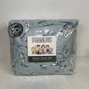Peanuts Berkshire Snoopy Woodstock 4 Piece Grey Queen Sheet Set 70 years - Picture 1 of 3