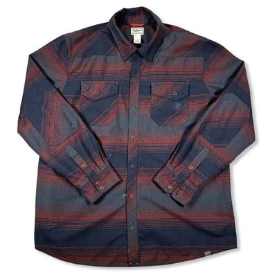 LL Bean Overland Performance Flannel Shirt Men’s XL Blue Striped Snap Front Wool - Image 1 of 4