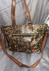 Sakroots Coated Canvas Pu Trims Floral Brown Earth Color Tote Shoulder Side Bag - Picture 1 of 9