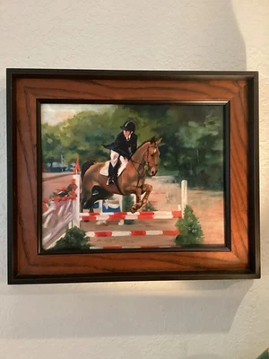Pintura original al óleo sobre lienzo caballo ecuestre/jinete show saltando Foto 1 de 4