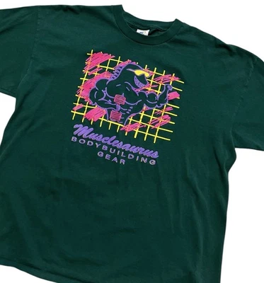 Camiseta De Colección Años 90 Musclesaurus Culturismo XL Puntada Única Neón Doble Cara EE. UU. Foto 1 de 4