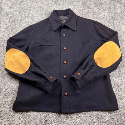 Camisa de Lana IZOD De Colección Para Hombres S Azul Marino Parche en el Codo Madera Botón Chamarra Años 80 Foto 1 de 4