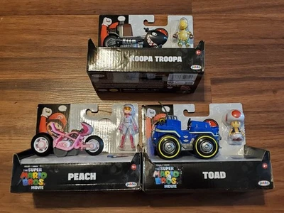 Lot of 3 Pull Back Racer Koopa Troopa Peach Toad 超级马里奥兄弟电影 — 第 1/4 张图片