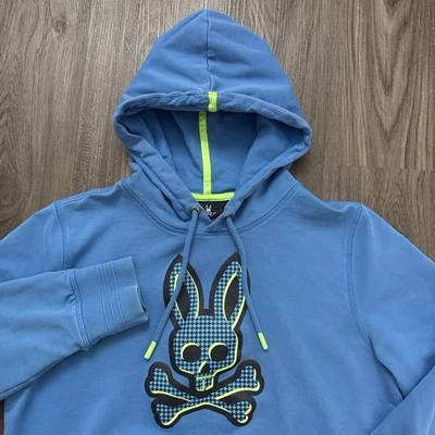 Sudadera con capucha suéter para hombre Psycho Bunny azul claro talla pequeña algodón desvanecido Foto 1 de 4