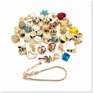 40pcs Mixed Gold Color Big Hole Alloy Beads for Jewelry Making - Assorted Colors - Picture 1 of 6