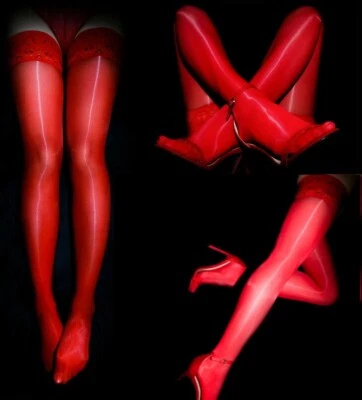 Wet Look 8 den Halterlose Strümpfe Lace Silicon Sheer Glossy Stockings Overknees - Bild 1 von 4