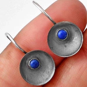 Natural Lapis Lazuli - Afghanistan 925 Sterling Silver Earrings Jewelry E-1241 - Picture 1 of 5